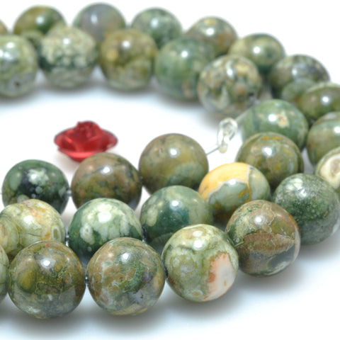 Natural Green Rhyolite Stone rainforest jasper smooth round loose beads wholesale gemstone 15"
