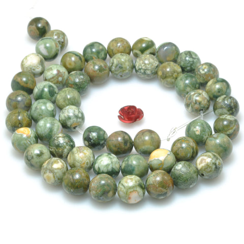Natural Green Rhyolite Stone rainforest jasper smooth round loose beads wholesale gemstone 15"
