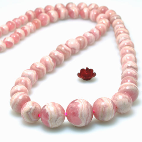 Argentina Rhodochrosite Natural Stone pink ivory gemstone smooth round beads 18" tower necklace for jewelry making diy
