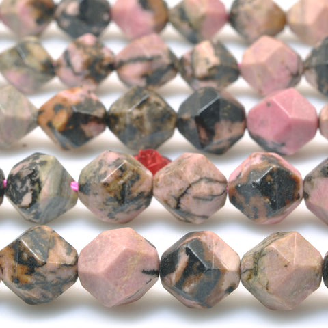 Natural Black Pink Rhodonite star cut faceted nugget beads wholesale gemstone for jewelry making diy