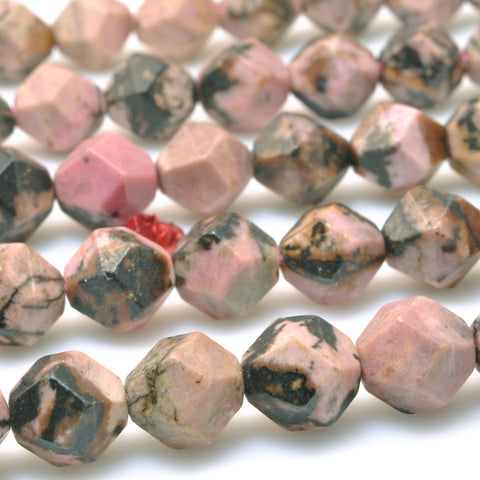 Natural Black Pink Rhodonite star cut faceted nugget beads wholesale gemstone for jewelry making diy