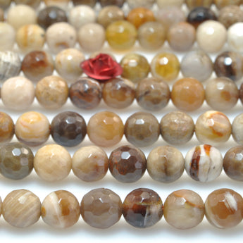 Natural Petrified Wood Jasper stone faceted round beads gemstone wholesale for jewelry making bracelets necklace DIY