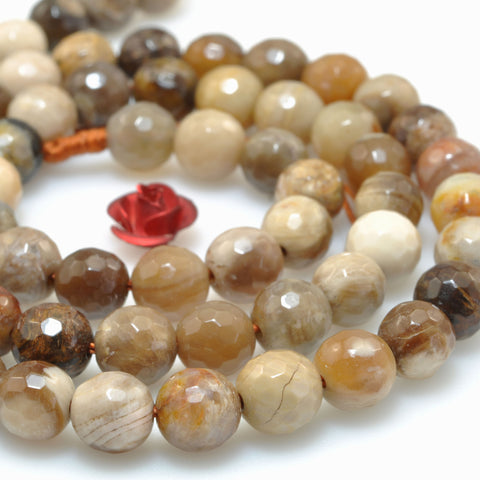 Natural Petrified Wood Jasper stone faceted round beads gemstone wholesale for jewelry making bracelets necklace DIY