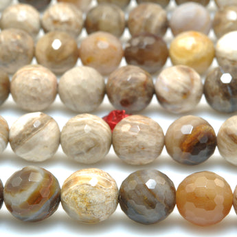Natural Petrified Wood Jasper stone faceted round beads gemstone wholesale for jewelry making bracelets necklace DIY