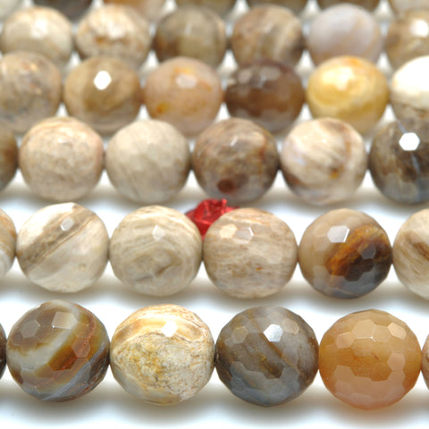 Natural Petrified Wood Jasper stone faceted round beads gemstone wholesale for jewelry making bracelets necklace DIY