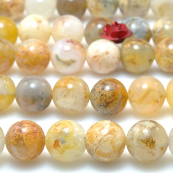 Natural Regency Rose Plume Agate smooth round beads wholesale yellow gemstone jewelry making 8mm