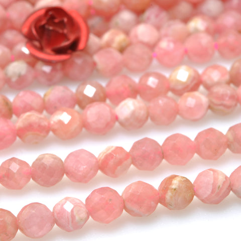 Argentina Rhodochrosite Natural Stone faceted round beads wholesale loose dainty pink gemstone for jewelry making diy