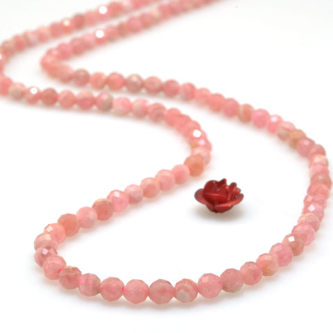 Argentina Rhodochrosite Natural Stone faceted round beads wholesale loose dainty pink gemstone for jewelry making diy