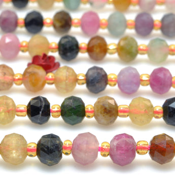 Natural multicolor tourmaline stone faceted pumpkin rondelle beads wholesale gemstone for jewelry making diy