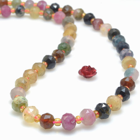 Natural multicolor tourmaline stone faceted pumpkin rondelle beads wholesale gemstone for jewelry making diy