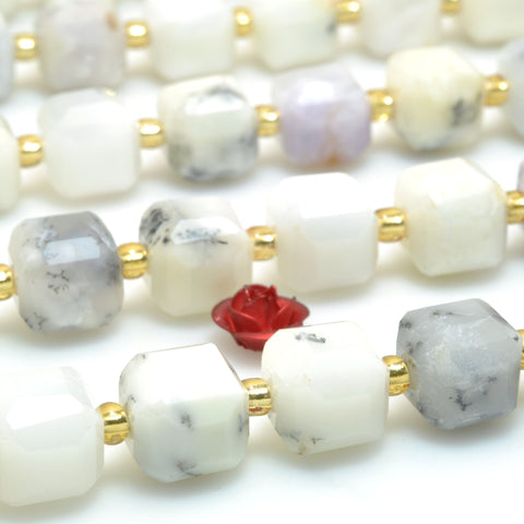 Natural White Moss Opal faceted cube beads wholesale loose gemstone for jewelry making diy bracelet