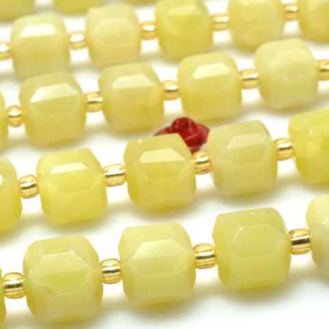 Natural Lemon Yellow Jade faceted Cube beads wholesale loose gemstone for jewelry making diy bracelet
