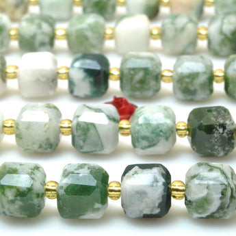 Natural Tree Agate faceted cube beads wholesale loose gemstone green stone for jewelry making DIY