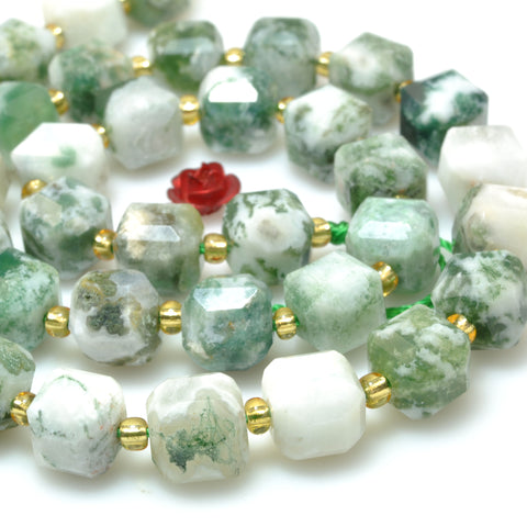Natural Tree Agate faceted cube beads wholesale loose gemstone green stone for jewelry making DIY