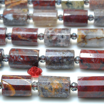 Natural Pietersite Stone Dark Red Brown faceted tube beads wholesale loose gemstone for jewelry making diy bracelet