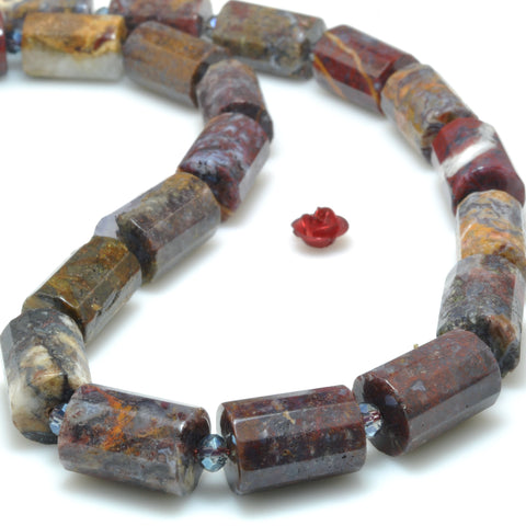 Natural Pietersite Stone Dark Red Brown faceted tube beads wholesale loose gemstone for jewelry making diy bracelet