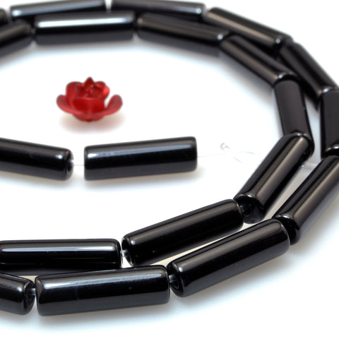 Black onyx smooth Tube Cylinder beads in 4X13mm