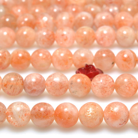 Natural Orange Sunstone smooth round beads wholesale loose gemstone for jewelry making diy bracelet necklace 6mm