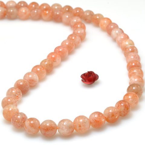 Natural Orange Sunstone smooth round beads wholesale loose gemstone for jewelry making diy bracelet necklace 6mm