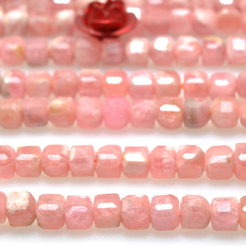 Argentina Rhodochrosite Natural Stone faceted cube beads wholesale loose dainty pink gemstone for jewelry making minimalist bracelet Necklace DIY