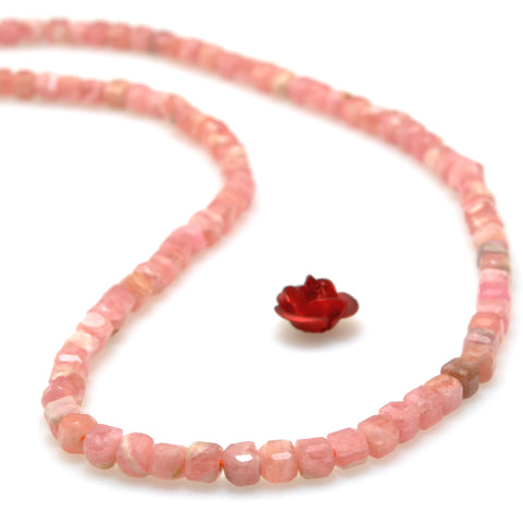 Argentina Rhodochrosite Natural Stone faceted cube beads wholesale loose dainty pink gemstone for jewelry making minimalist bracelet Necklace DIY