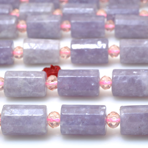 Natural purple lepidolite Stone faceted tube loose beads wholesale gemstone for jewelry making 15"