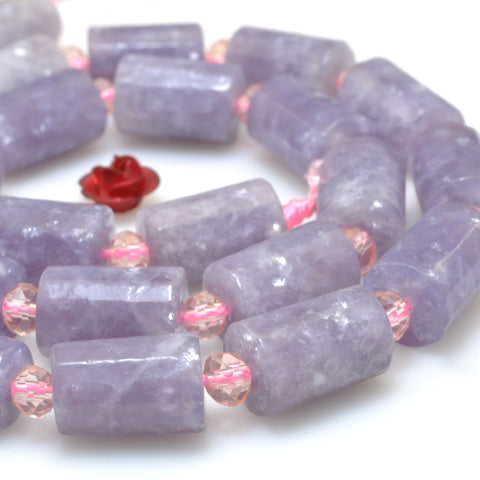 Natural purple lepidolite Stone faceted tube loose beads wholesale gemstone for jewelry making 15"