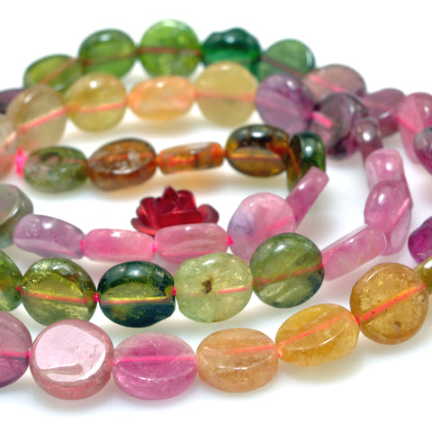 Natural Multicolor Tourmaline Stone smooth flat coin beads wholesale gemstone for jewelry making