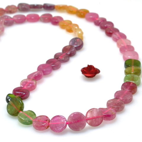 Natural Multicolor Tourmaline Stone smooth flat coin beads wholesale gemstone for jewelry making