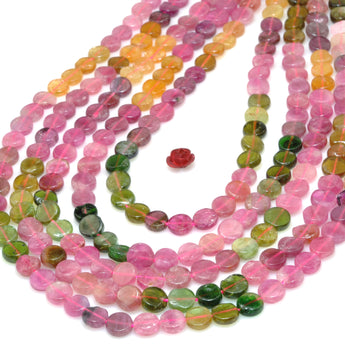 Natural Multicolor Tourmaline Stone smooth flat coin beads wholesale gemstone for jewelry making