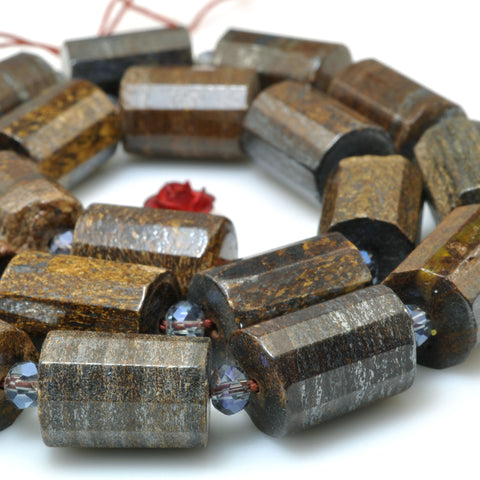 Natural Bronzite stone faceted tube beads gemstone wholesale for jewelry making diy bracelet 10x14mm 15"