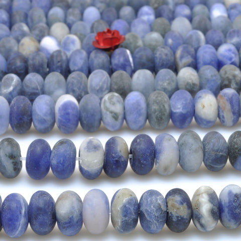 Natural Blue Sodalite matte rondelle loose beads wholesale gemstone jewelry making 15"