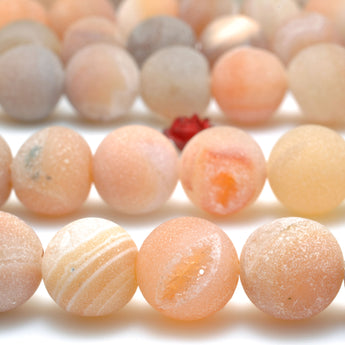 Orange Druzy Agate matte round beads wholesale loose gemstone for jewelry making diy bracelet necklace