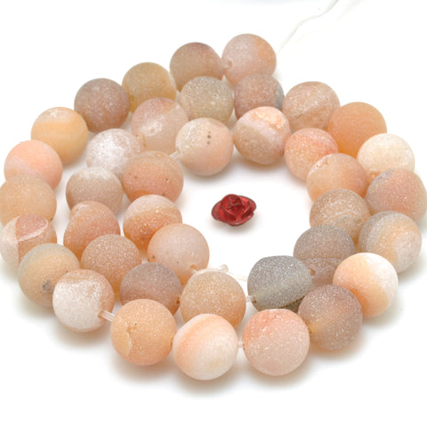 Orange Druzy Agate matte round beads wholesale loose gemstone for jewelry making diy bracelet necklace