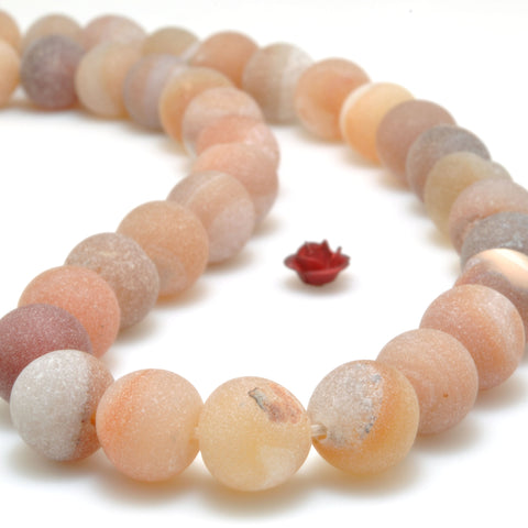 Orange Druzy Agate matte round beads wholesale loose gemstone for jewelry making diy bracelet necklace