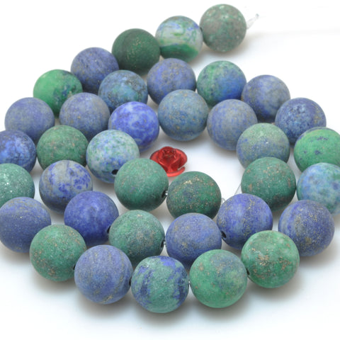 Natural Azurite stone blue green matte round beads wholesale loose gemstone for jewelry making diy bracelet
