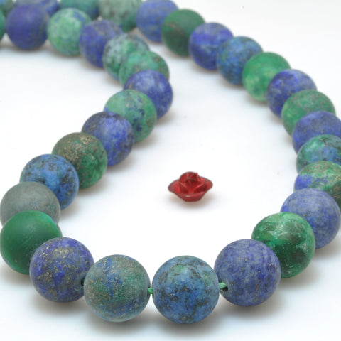 Natural Azurite stone blue green matte round beads wholesale loose gemstone for jewelry making diy bracelet