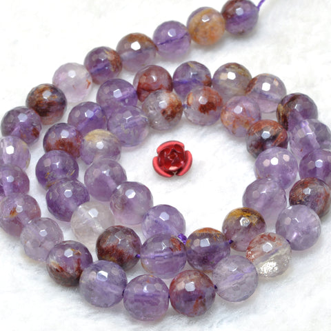 Natural super seven crystal cacoxenite amethyst faceted round loose beads wholesale gemstone jewelry making DIY bracelet