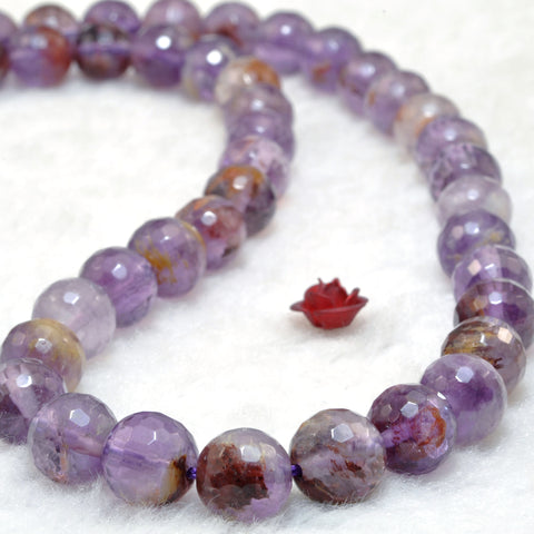 Natural super seven crystal cacoxenite amethyst faceted round loose beads wholesale gemstone jewelry making DIY bracelet