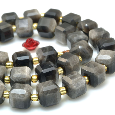 Natural Black Silver Obsidian stone faceted cube loose beads wholesale gemstone for jewelry making bracelets necklace DIY