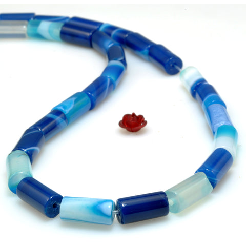 Blue Striped Agate smooth tube beads Banded Agate gemstone wholesale for jewelry making diy bracelet necklace