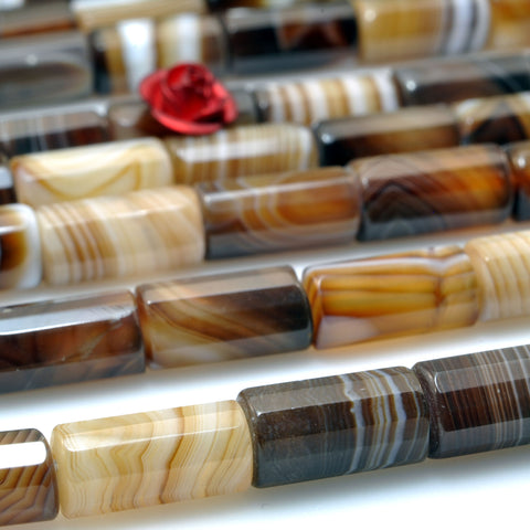 Natural Brown Striped Agate Faceted Tube Beads Banded Agate stone wholesale loose gemstone for jewelry making diy bracelet