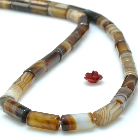 Natural Brown Striped Agate Faceted Tube Beads Banded Agate stone wholesale loose gemstone for jewelry making diy bracelet