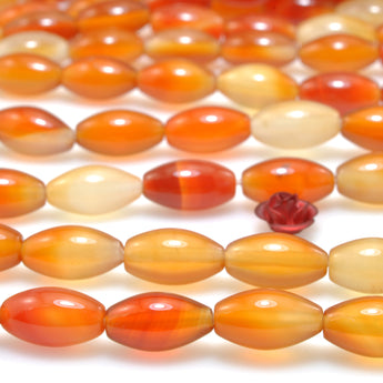 Natural Orange Red Agate smooth rice beads rainbow agate gemstone wholesale jewelry making diy