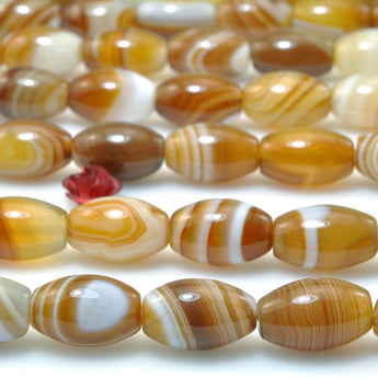 Natural Brown Striped Agate smooth rice beads banded agate gemstone wholesale for jewelry making diy