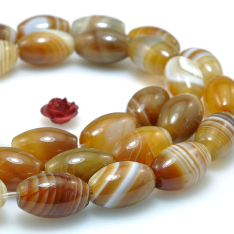 Natural Brown Striped Agate smooth rice beads banded agate gemstone wholesale for jewelry making diy