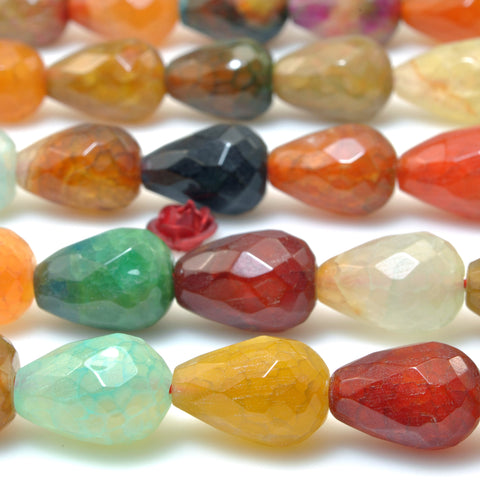 Multicolor Fire Agate stone faceted teardrop beads wholesale gemstone for jewelry making diy bracelet