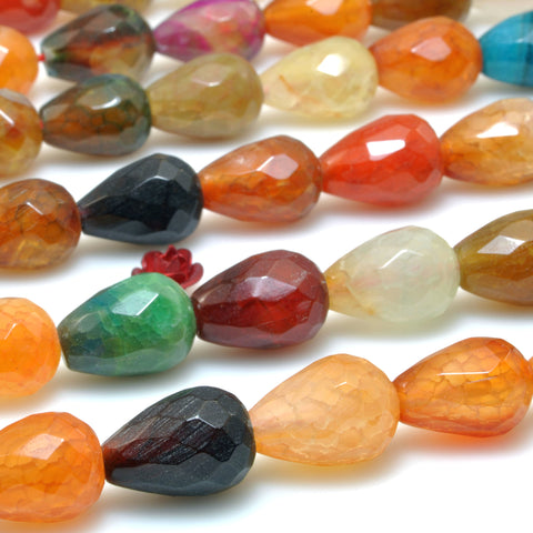 Multicolor Fire Agate stone faceted teardrop beads wholesale gemstone for jewelry making diy bracelet