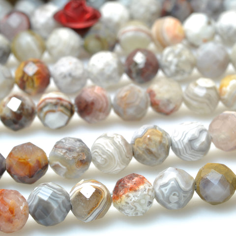 Natural Crazy Lace Agate faceted round beads loose gemstones wholesale for jewelry making diy bracelet