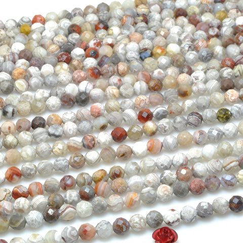 Natural Crazy Lace Agate faceted round beads loose gemstones wholesale for jewelry making diy bracelet
